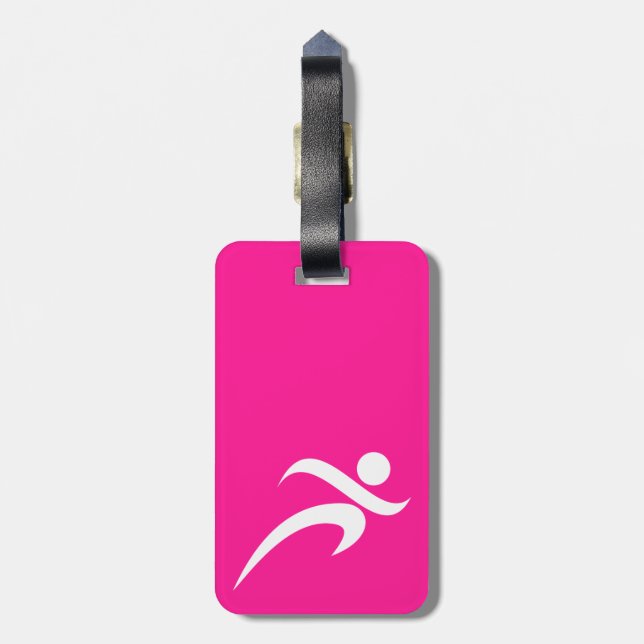 Hot Pink Running; Runner Luggage Tag (Back Vertical)