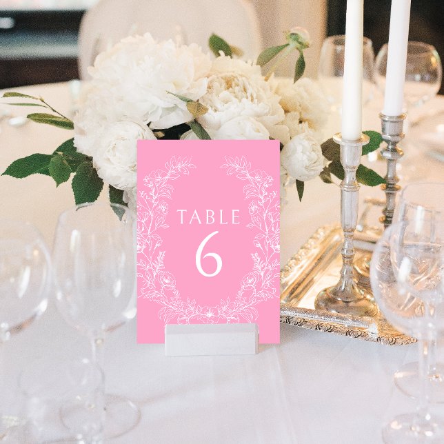 Hot pink rustic floral wreath bohemian wedding table number (Creator Uploaded)