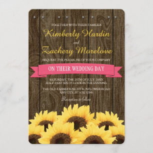HOT PINK RUSTIC SUNFLOWER WEDDING INVITATION