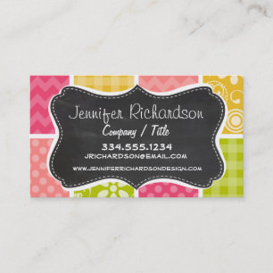 Hot Pink, Salmon, Yellow and Green Cute Chequered Business Card