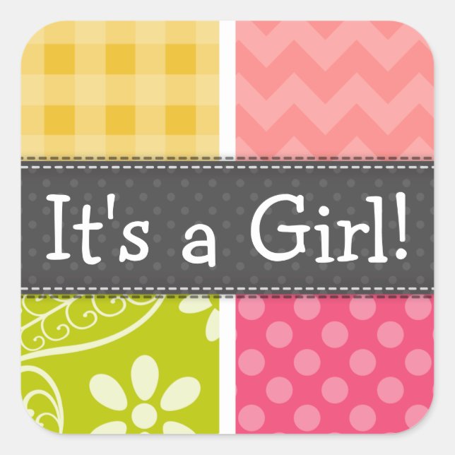Hot Pink, Salmon, Yellow and Green Cute Chequered Square Sticker (Front)