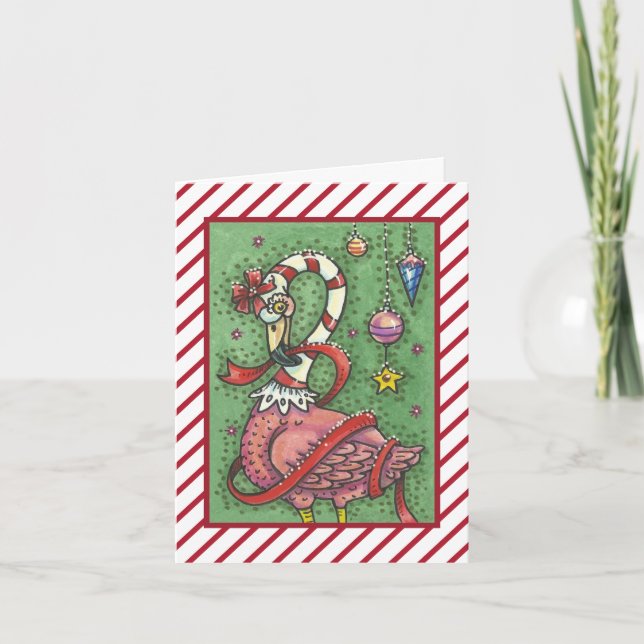 HOT PINK SANTA FLAMINGO CHRISTMAS GREETING CARD V (Front)