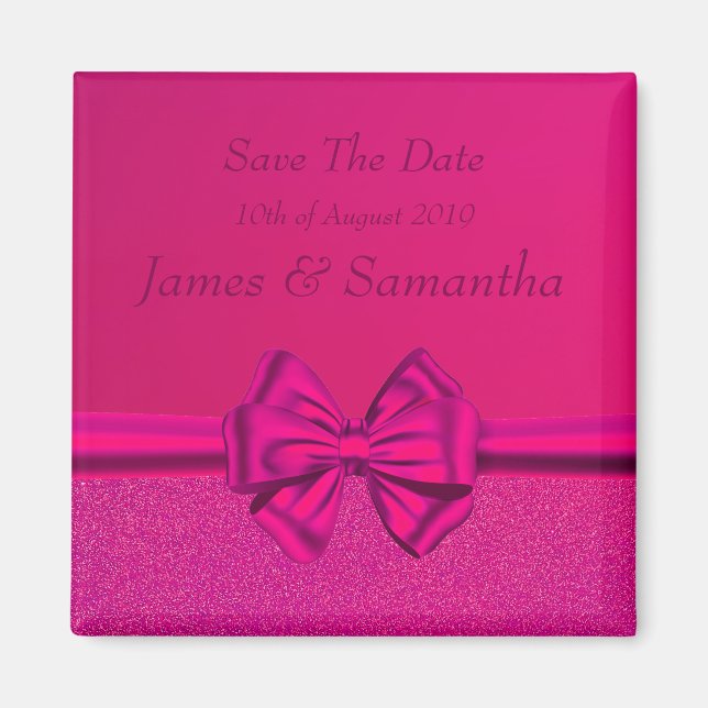 Hot Pink Satin Bow  – Save The Date Magnet (Front)