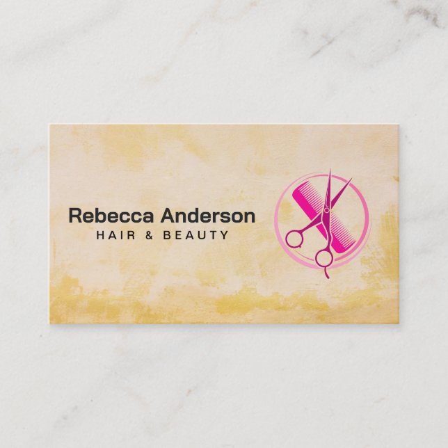 Hot Pink Scissors Comb Logo | Hair Stylist Appt  Appointment Card (Front)