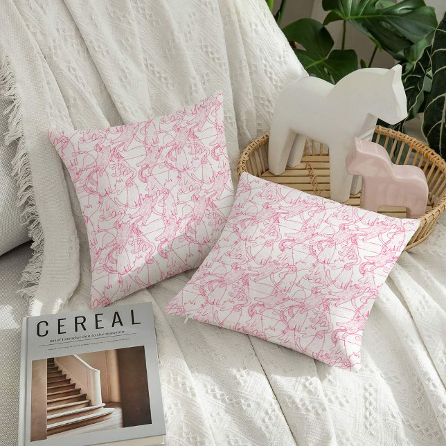Hot Pink Scribble Cats – modern cute Pattern Cushion (Creator Uploaded)