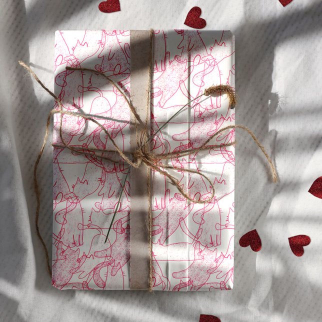 Hot Pink Scribble Cats – modern cute Pattern Wrapping Paper Sheet (Creator Uploaded)