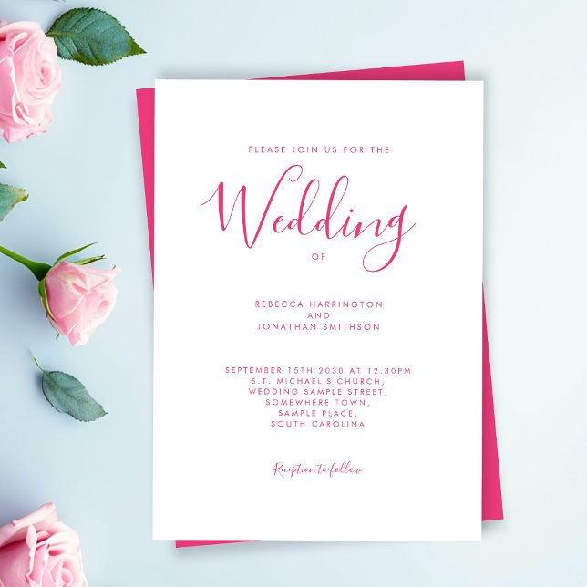 Hot Pink Script Font Wedding Invitation (Creator Uploaded)