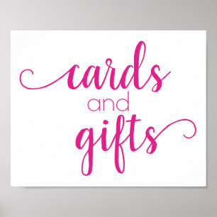 Hot Pink Script   Fuchsia Rose Card and Gift Table Poster