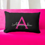 Hot Pink Script Girly Monogram Name Lumbar Cushion<br><div class="desc">Hot Pink and Black Monogram Add Your Own Name Lumbar Pillow. This makes the perfect sweet 16 birthday,  wedding,  bridal shower,  anniversary,  baby shower or bachelorette party gift for someone that loves glam luxury and chic styles.</div>