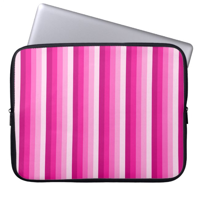 Hot pink shadow stripes laptop sleeve (Front)