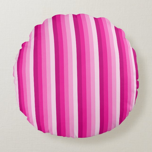 Hot pink shadow stripes round cushion (Front)