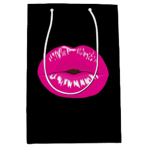 Hot Pink Shiny Lips on Black Medium Gift Bag