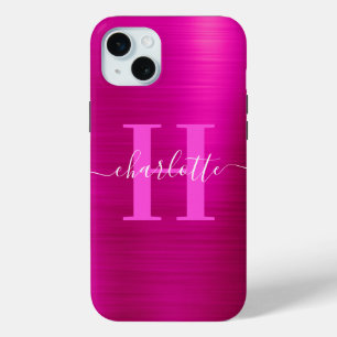 Hot Pink Signature Monogram Foil iPhone 15 Mini Case