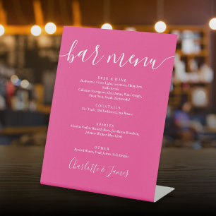 Hot Pink Signature Script Wedding Bar Menu Pedestal Sign