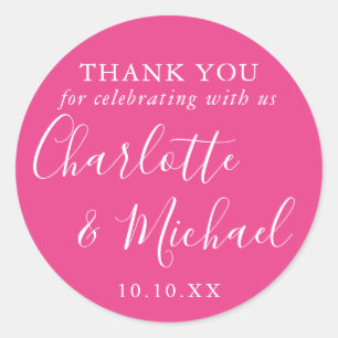 Hot Pink Signature Wedding Favour Thank You Classic Round Sticker