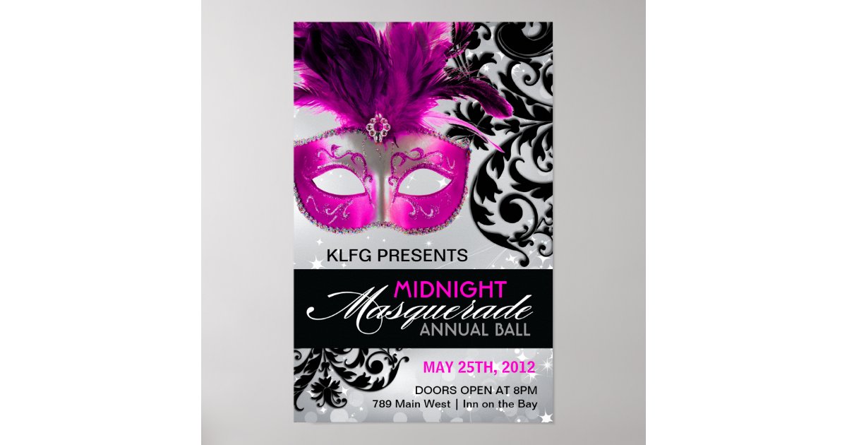 Hot Pink, Silver and Black Masquerade Ball Poster | Zazzle.com.au