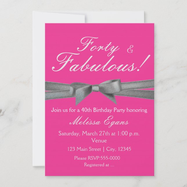 Hot Pink & Silver Bow Party Chic Event Invitation (Front)