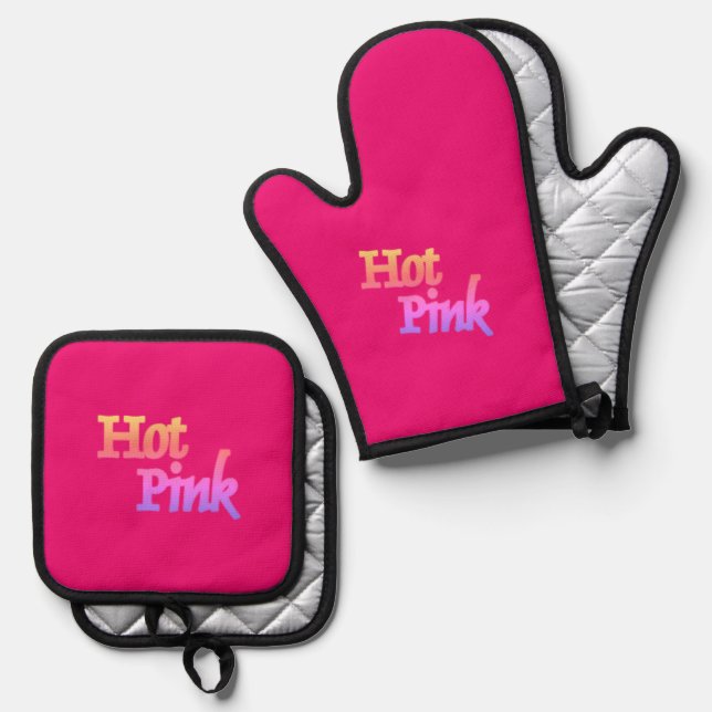 Hot Pink silver quilt oven mitts pot holder sets Oven Mitt & Pot Holder Set (Front/Back)