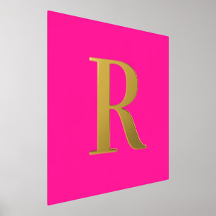 Hot Pink Simple Monogram Real Gold Foil Prints