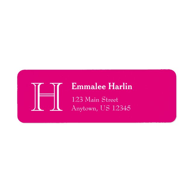 Hot Pink Simple Monogram Return Address Labels (Front)