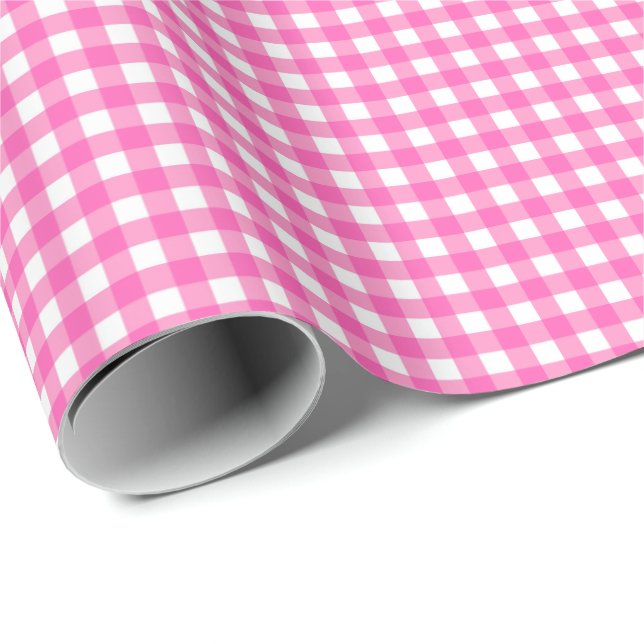 Hot Pink Simple Plaid Wrapping Paper (Roll Corner)