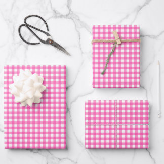Hot Pink Simple Plaid Wrapping Paper Sheet