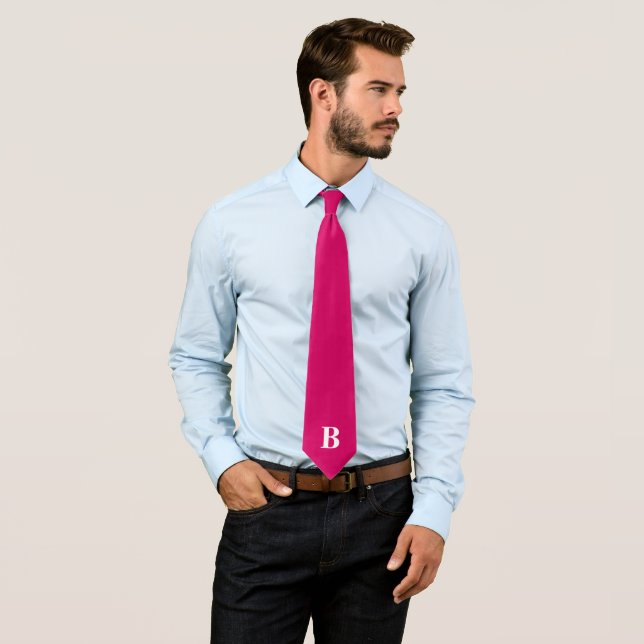 Hot Pink Simple Trendy Monogram Monogrammed  Tie (In Situ)