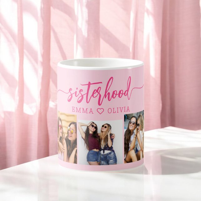 Hot Pink Sisterhood Sisters 3 Photo Collage Coffee Mug (Creator Uploaded)