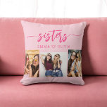 Hot Pink Sisters 3 Photo Collage Keepsake Gift Cushion<br><div class="desc">Celebrate sisterhood with the Hot Pink Sisters 3 Photo Collage Keepsake Gift Throw Pillow. This personalised pillow features a vibrant hot pink design and a beautifully arranged collage of three cherished photos, capturing unforgettable moments shared between sisters. Crafted from high-quality materials, it adds a stylish and sentimental touch to any...</div>