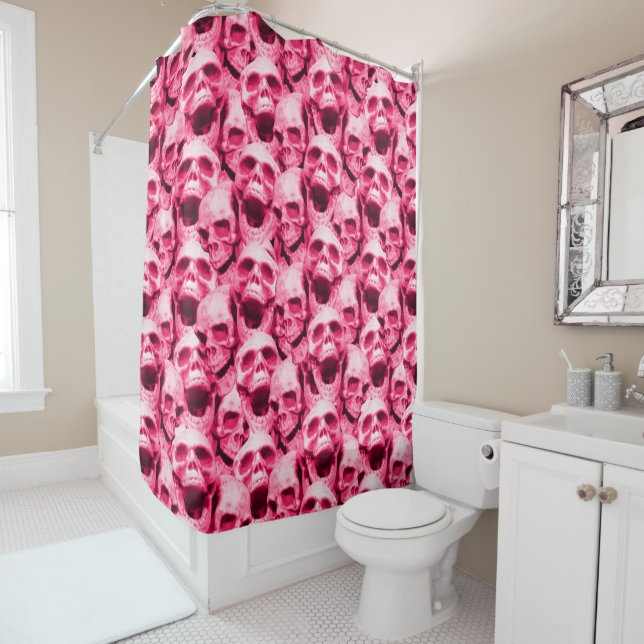 Hot Pink Skulls Shower Curtain (In Situ)