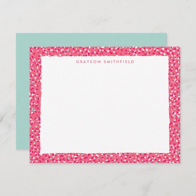 Hot Pink Snow Leopard Print Personal Stationery Invitation (Front/Back)