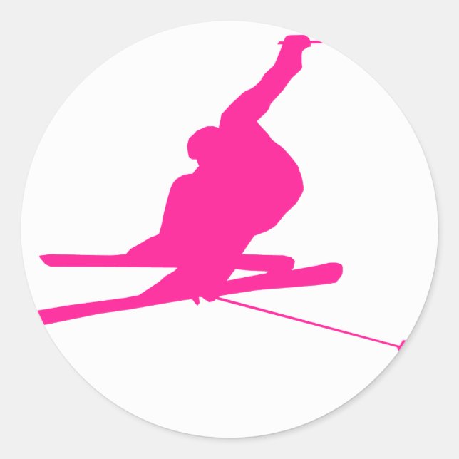 Hot Pink Snow Ski Classic Round Sticker (Front)