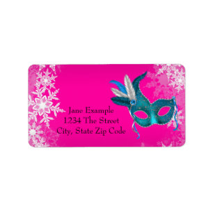 Hot Pink Snowflake Masquerade Party Address Labels