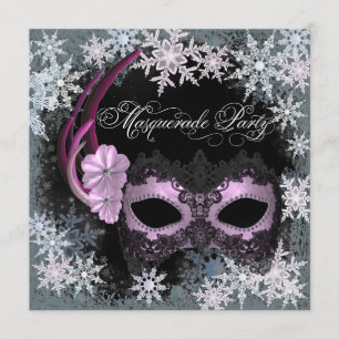 Hot Pink Snowflake Masquerade Party Invitations