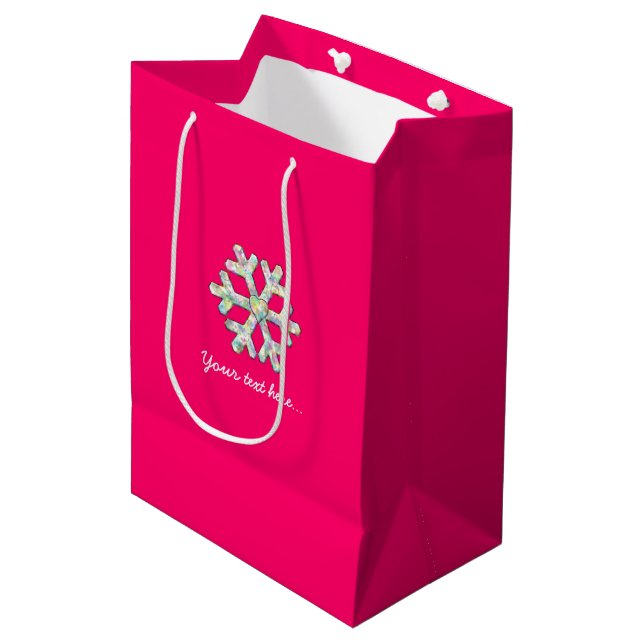 Hot Pink Snowflake Pink Christmas Medium Gift Bag (Front Angled)