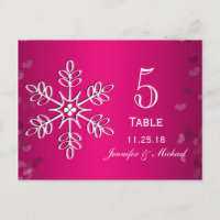 Hot Pink Snowflake Wedding Table Number Cards