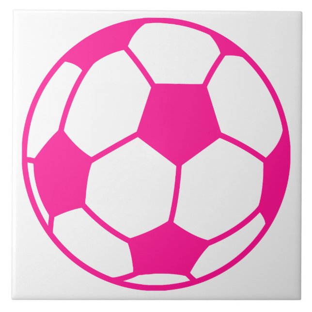 Hot Pink Soccer Ball Ceramic Tile (Front)