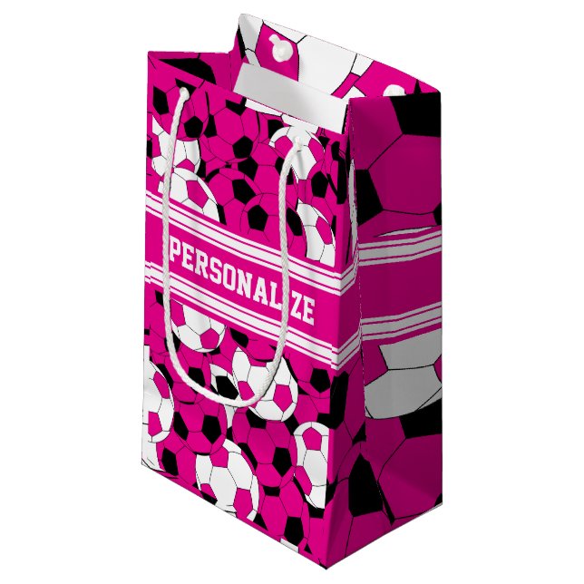 Hot Pink Soccer Ball Collage Small Gift Bag (Front Angled)