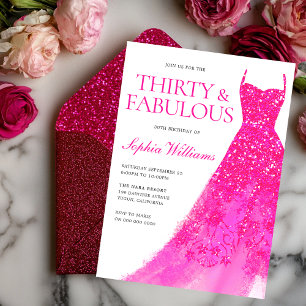 Hot Pink Sparkle Dress 30th Birthday Party  Invitation