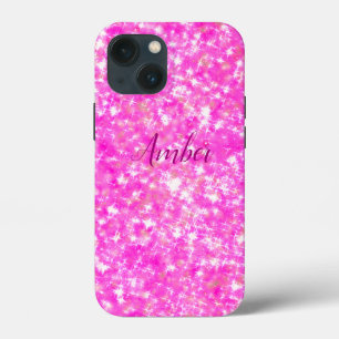 Hot Pink Sparkle Glitter Elegant Personalised iPhone 13 Mini Case