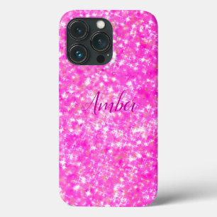 Hot Pink Sparkle Glitter Elegant Personalised iPhone 13 Pro Case