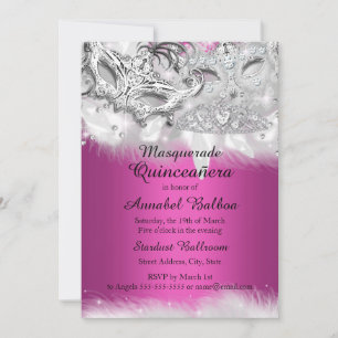 Hot Pink Sparkle Masquerade Quinceanera Invite