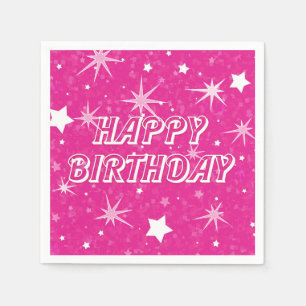 Hot Pink Sparkle Stars Happy Birthday Party Napkin