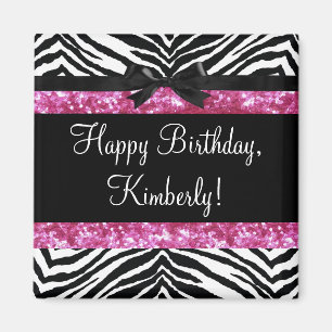 Hot Pink Sparkle Zebra Girly Girl's Magnet