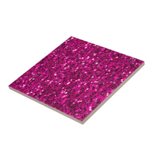 Hot pink sparkles faux glitter ceramic tile