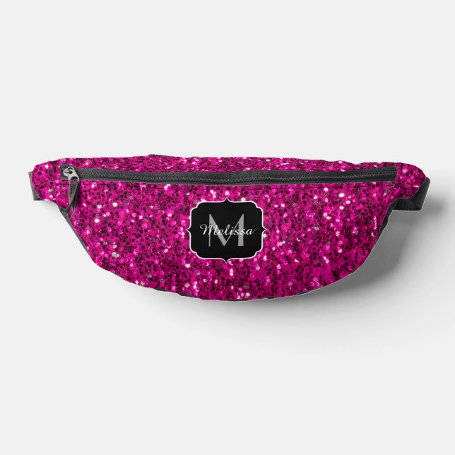 Hot pink sparkles faux glitter Custom Monogram Bum Bags (Lay Down)