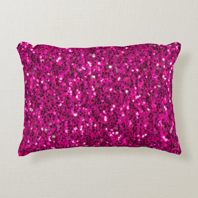 Hot pink sparkles faux glitter decorative cushion (Front)
