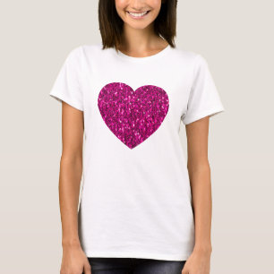 Hot pink sparkles faux glitter heart T-Shirt
