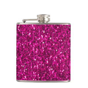 Hot pink sparkles faux glitter hip flask