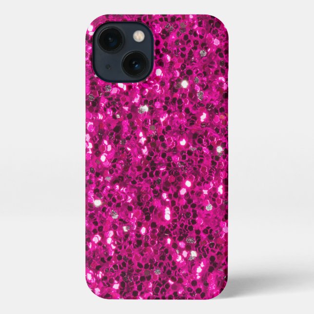 Hot pink sparkles faux glitter iPhone case (Back)